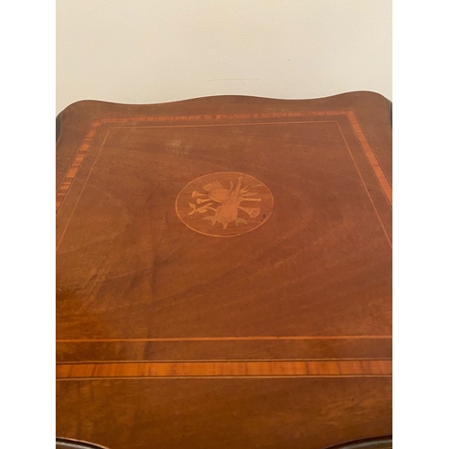 249 - A MAHOGANY INLAID REVOLVING BOOKCASE, the top with central circular inlaid panel surrounded by furth... 