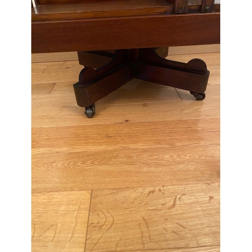 249 - A MAHOGANY INLAID REVOLVING BOOKCASE, the top with central circular inlaid panel surrounded by furth... 