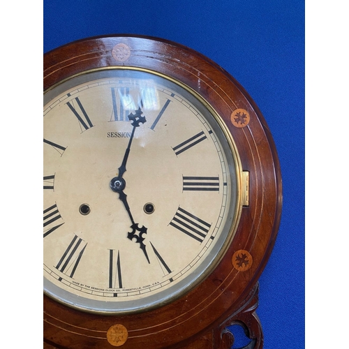 258 - AN AMERICAN INLAID WALL CLOCK, by Sessions Clock Co. Forestville Conn. USA. White dial with Roman nu... 