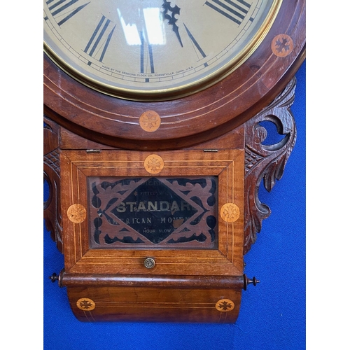 258 - AN AMERICAN INLAID WALL CLOCK, by Sessions Clock Co. Forestville Conn. USA. White dial with Roman nu... 