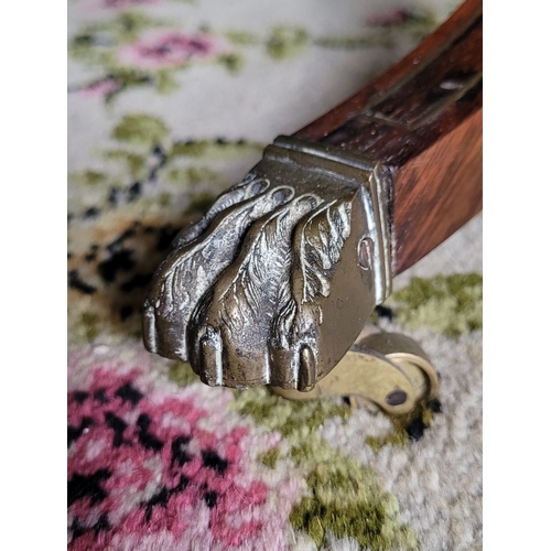 26 - A VERY GOOD QUALITY REGENCY ROSEWOOD BRASS INLAID SOFA TABLE, the curved leaves on each side raised ... 