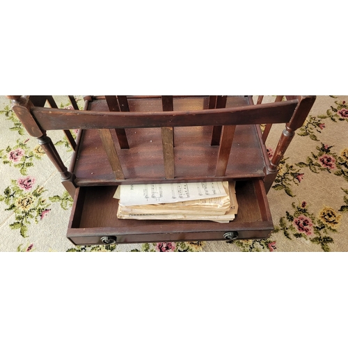 263 - A 20TH CENTURY GEORGIAN STYLE MAHOGANY CANTERBURY / MAGAZINE STAND, with raised turned uprights to e... 