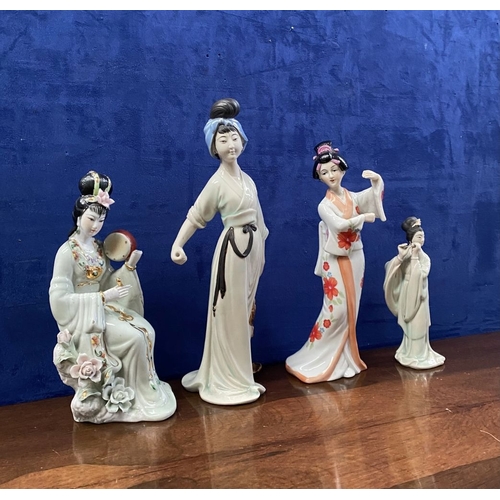 272 - A COLLECTION OF VINTAGE ORIENTAL PORCELAIN GEISHA’S, a seated female figure playing instrument, fema... 