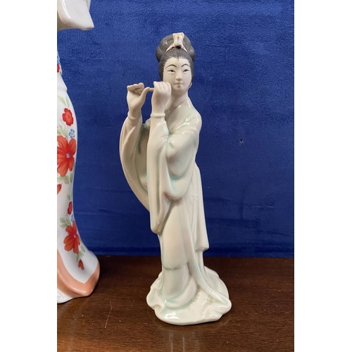 272 - A COLLECTION OF VINTAGE ORIENTAL PORCELAIN GEISHA’S, a seated female figure playing instrument, fema... 