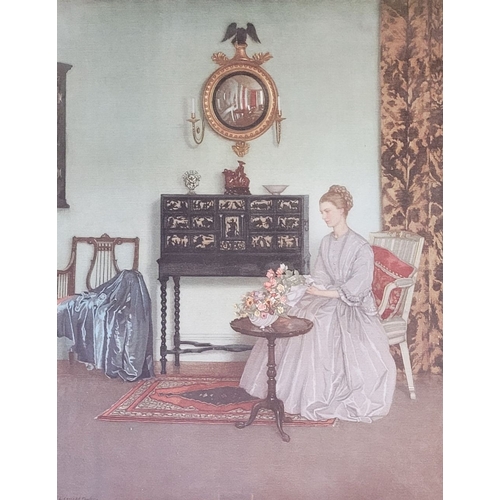 276 - AFTER LEONARD CAMPBELL TAYLOR, R.A., R.O.I., (1874-1969), SEPTEMBER FLOWERS/DRAWING ROOM, framed pri... 