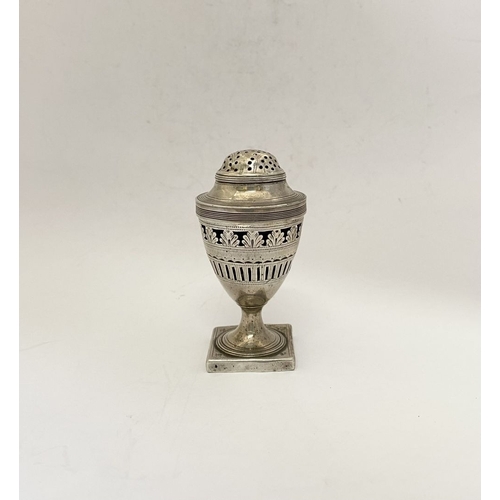 278 - A GEORGE III SILVER PEPPER POT, by Peter & Anne Bateman, London c.1794. Of inverted baluster form se... 