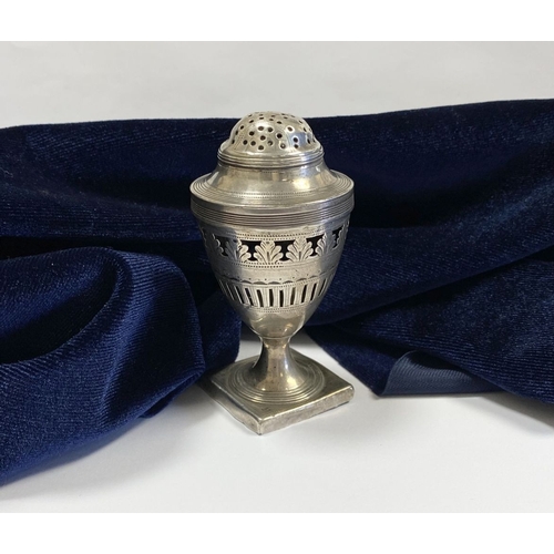 278 - A GEORGE III SILVER PEPPER POT, by Peter & Anne Bateman, London c.1794. Of inverted baluster form se... 