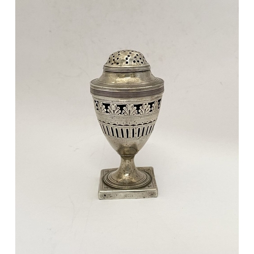 278 - A GEORGE III SILVER PEPPER POT, by Peter & Anne Bateman, London c.1794. Of inverted baluster form se... 