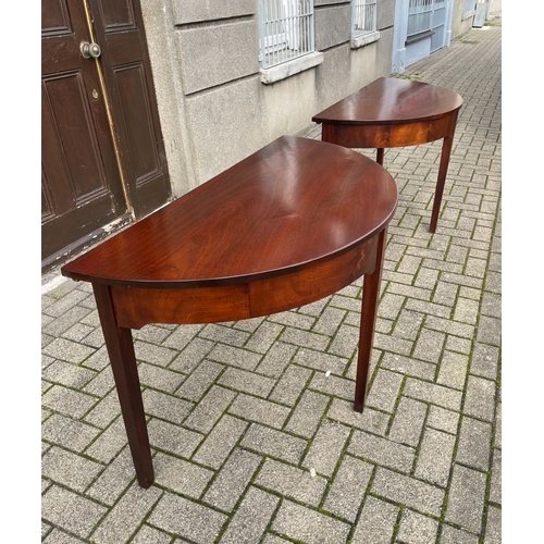 28 - A PAIR OF EARLY IRISH MAHOGANY DEMI LUNE SIDE TABLES, excellent condition, half moon/demi lune shape... 