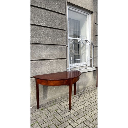 28 - A PAIR OF EARLY IRISH MAHOGANY DEMI LUNE SIDE TABLES, excellent condition, half moon/demi lune shape... 