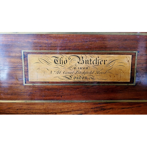 281 - AN EARLY 19TH CENTURY MAHOGANY BRASS INLAID CONVERTED SPINET, by the maker Thomas Butcher, of Great ... 