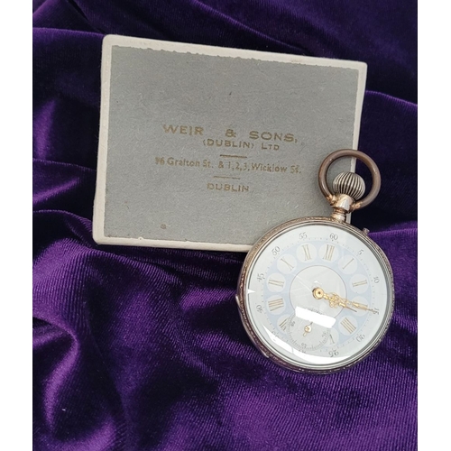 295 - A SILVER REMONTOIR CYLINDRE 8 RUBIS LADIES POCKET WATCH, lovely light blue & white dial with roman n... 