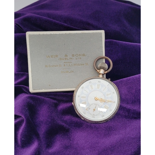 295 - A SILVER REMONTOIR CYLINDRE 8 RUBIS LADIES POCKET WATCH, lovely light blue & white dial with roman n... 