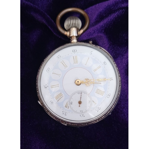 295 - A SILVER REMONTOIR CYLINDRE 8 RUBIS LADIES POCKET WATCH, lovely light blue & white dial with roman n... 