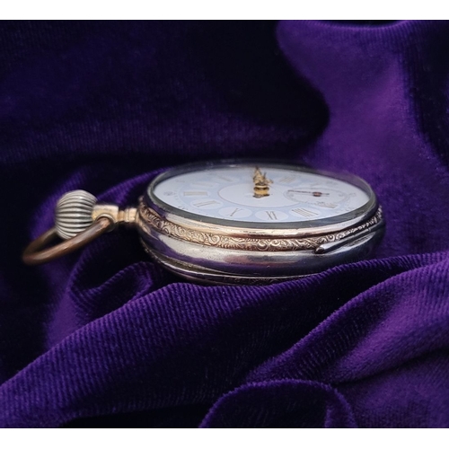 295 - A SILVER REMONTOIR CYLINDRE 8 RUBIS LADIES POCKET WATCH, lovely light blue & white dial with roman n... 