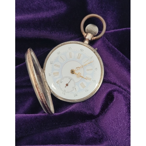 295 - A SILVER REMONTOIR CYLINDRE 8 RUBIS LADIES POCKET WATCH, lovely light blue & white dial with roman n... 