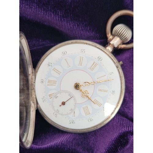 295 - A SILVER REMONTOIR CYLINDRE 8 RUBIS LADIES POCKET WATCH, lovely light blue & white dial with roman n... 