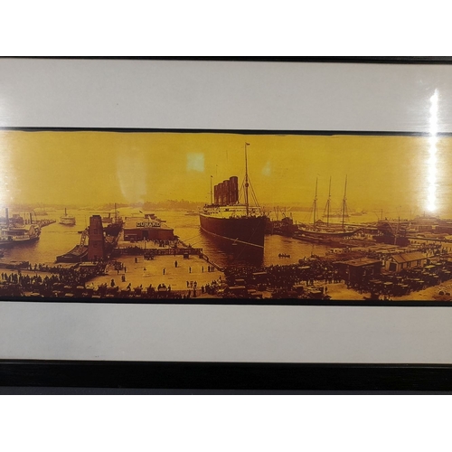 326 - A FRAMED COLOURED PRINT OF LUSITANIA, on the day of its maiden voyage 1907, nicely frame. Dimensions... 