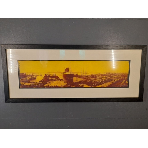 326 - A FRAMED COLOURED PRINT OF LUSITANIA, on the day of its maiden voyage 1907, nicely frame. Dimensions... 