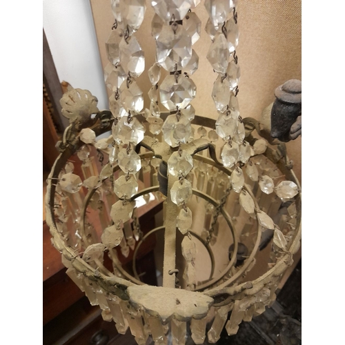 328 - AN ANTIQUE FRENCH EMPIRE STYLE CRYSTAL CHANDELIER, gilt frame with acanthus leaf design to top and s... 