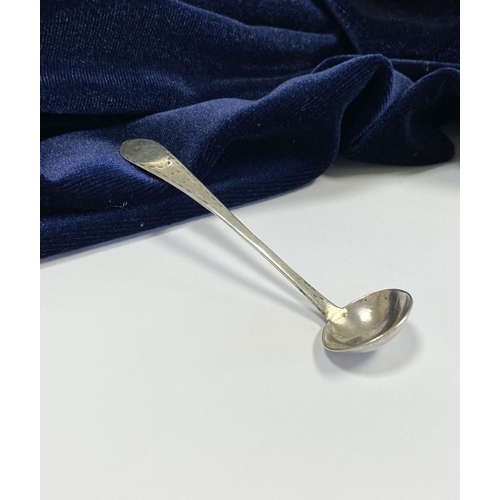 33 - A CORK SILVER BRIGHT CUT SALT SPOON, c.1790. Bright cut engraving to tapered handle with vacant cart... 