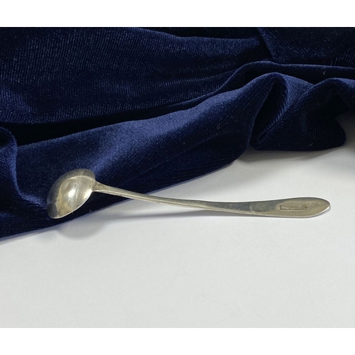 33 - A CORK SILVER BRIGHT CUT SALT SPOON, c.1790. Bright cut engraving to tapered handle with vacant cart... 