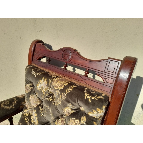 330 - A WELL-MADE MAHOGANY VICTORIAN PARLOUR CHAIR, with carving to frame of backrest, upholstered backres... 