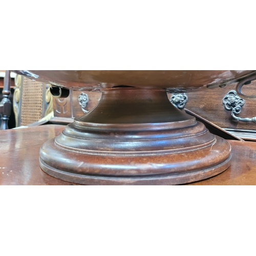 340 - A LARGE IRISH HANDMADE ARTS AND CRAFTS COPPER & BRASS CENTRE BOWL, the handles with a curved scroll ... 