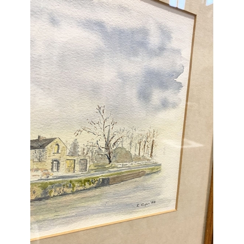 345 - R. RYAN (Irish, 20th Century), ‘OLD GASWORKS NAAS’, watercolour on paper, titled lower left, signed ... 