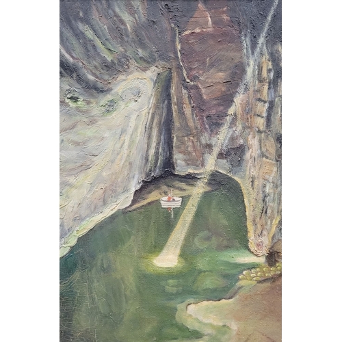 351 - IRISH SCHOOL, BOATING IN A CAVE, oil on canvas, unsigned. Frame: 71.5 x 51.5, board: 61.5 x 41.5cm.