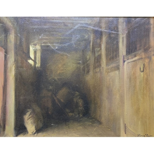 4 - THOMAS RYAN PPRHA (1929-2021), ‘THE OLD STABLE’, oil on canvas, signed lower right, labelled verso w... 