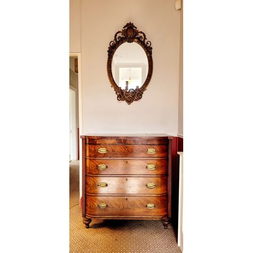 41 - A VERY FINE REGENCY MAHOGANY BOW FRONTED FOUR DRAWER CHEST, the curved front with a run of four grad... 