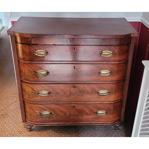 41 - A VERY FINE REGENCY MAHOGANY BOW FRONTED FOUR DRAWER CHEST, the curved front with a run of four grad... 