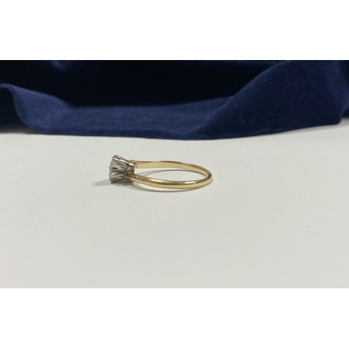 52 - A BEAUTIFUL 14CT YELLOW GOLD TWO STONE DIAMOND RING, two round cut diamonds claw set in raised prong... 