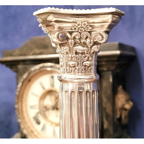 6 - A FINE PAIR OF SILVER CORINTHIAN COLUMN CANDLESTICKS, elegant pair with square graduated step base w... 