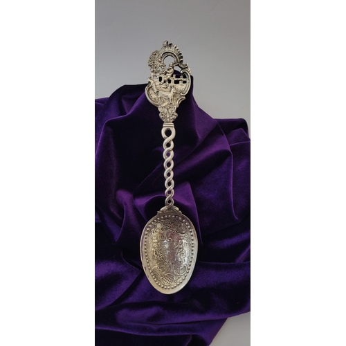 71 - A HIGHLY DECORATED WEDDING SPOON WITH FRENCH WEEVIL MARK TO THE BOWL INTERIOR, the spoon has fantast... 