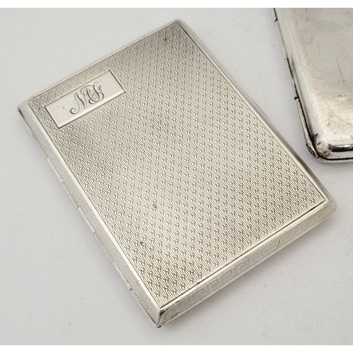 75 - THREE SILVER CIGARETTE CASES, (i) A neatly sized case decorated with engine cut design to the front,... 