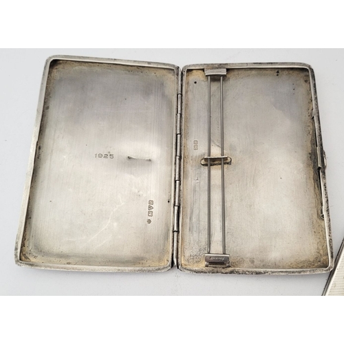 75 - THREE SILVER CIGARETTE CASES, (i) A neatly sized case decorated with engine cut design to the front,... 