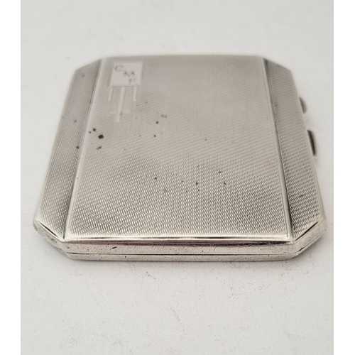 75 - THREE SILVER CIGARETTE CASES, (i) A neatly sized case decorated with engine cut design to the front,... 