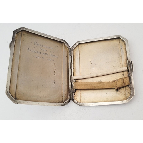 75 - THREE SILVER CIGARETTE CASES, (i) A neatly sized case decorated with engine cut design to the front,... 