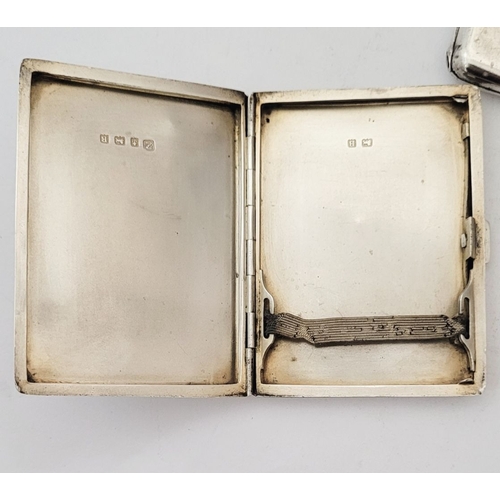 75 - THREE SILVER CIGARETTE CASES, (i) A neatly sized case decorated with engine cut design to the front,... 