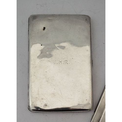 75 - THREE SILVER CIGARETTE CASES, (i) A neatly sized case decorated with engine cut design to the front,... 