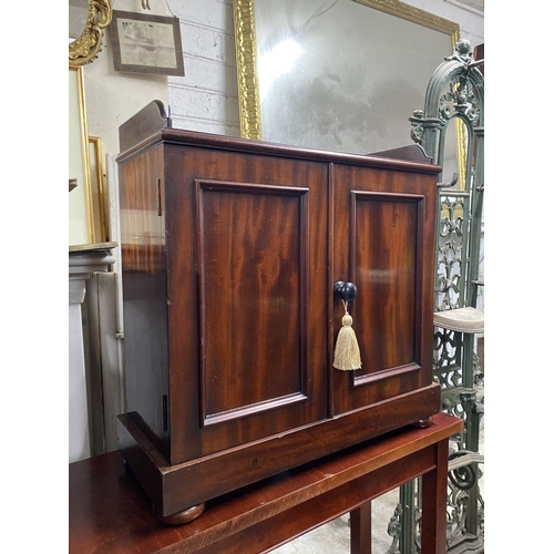 78 - A 19TH CENTURY MAHOGANY TWO DOOR APPRENTICE PIECE CHEST, the top with three quarter raised gallery, ... 