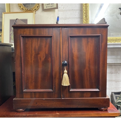 78 - A 19TH CENTURY MAHOGANY TWO DOOR APPRENTICE PIECE CHEST, the top with three quarter raised gallery, ... 