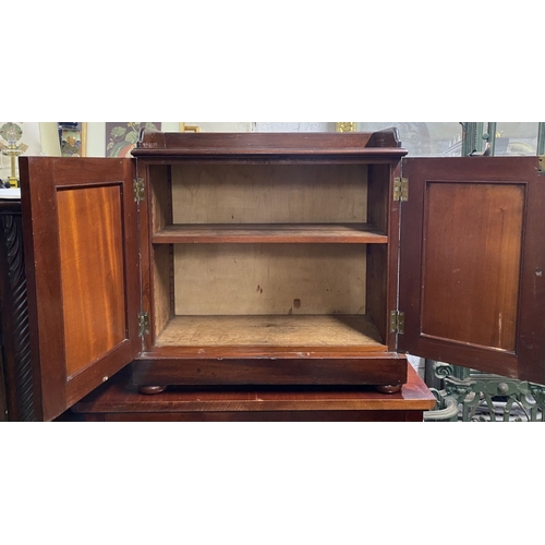 78 - A 19TH CENTURY MAHOGANY TWO DOOR APPRENTICE PIECE CHEST, the top with three quarter raised gallery, ... 