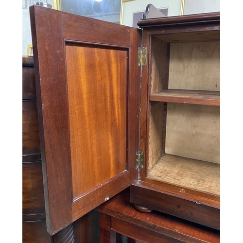 78 - A 19TH CENTURY MAHOGANY TWO DOOR APPRENTICE PIECE CHEST, the top with three quarter raised gallery, ... 