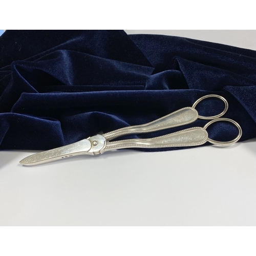 8 - A VICTORIAN SILVER GRAPE SCISSORS, Hallmarked J.G. likely for John Gilbert, Birmingham c.1866. With ... 