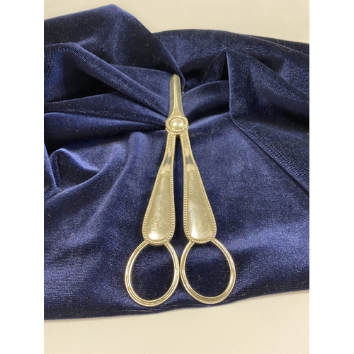 8 - A VICTORIAN SILVER GRAPE SCISSORS, Hallmarked J.G. likely for John Gilbert, Birmingham c.1866. With ... 