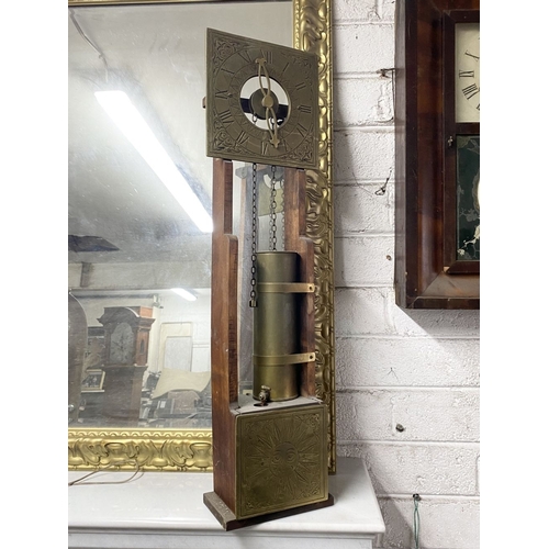 81 - A VINTAGE PEERAGE HARDWOOD & BRASS WATER CLOCK/CLEPSYDRA, the square brass dial with roman numerals,... 