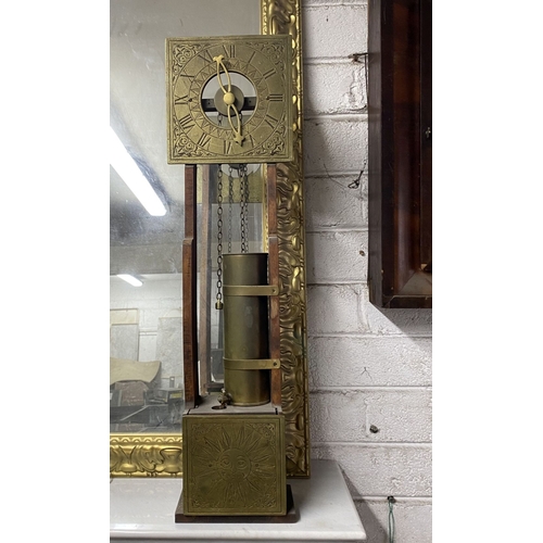 81 - A VINTAGE PEERAGE HARDWOOD & BRASS WATER CLOCK/CLEPSYDRA, the square brass dial with roman numerals,... 